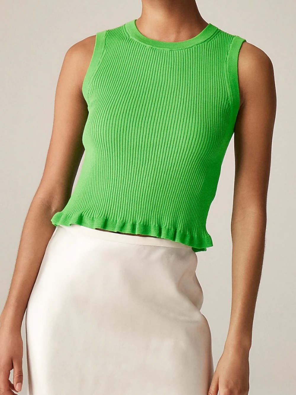 NWT J.Crew Brilliant Lime Ruffle Trim Knit Ruffle Hem Shell Tank
